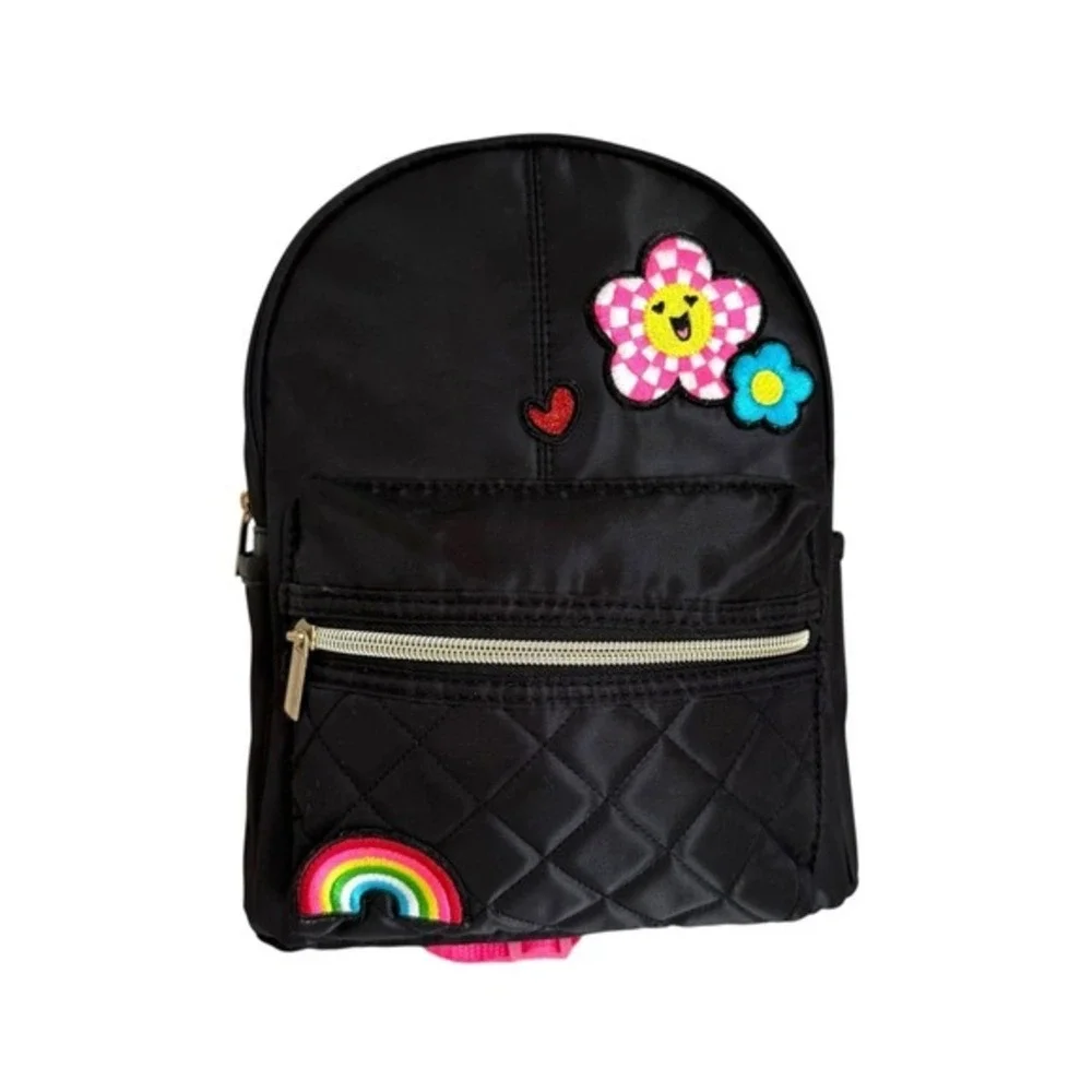Claire's Checkered Daisy Patch Black Quilted‎ Mini Backpack